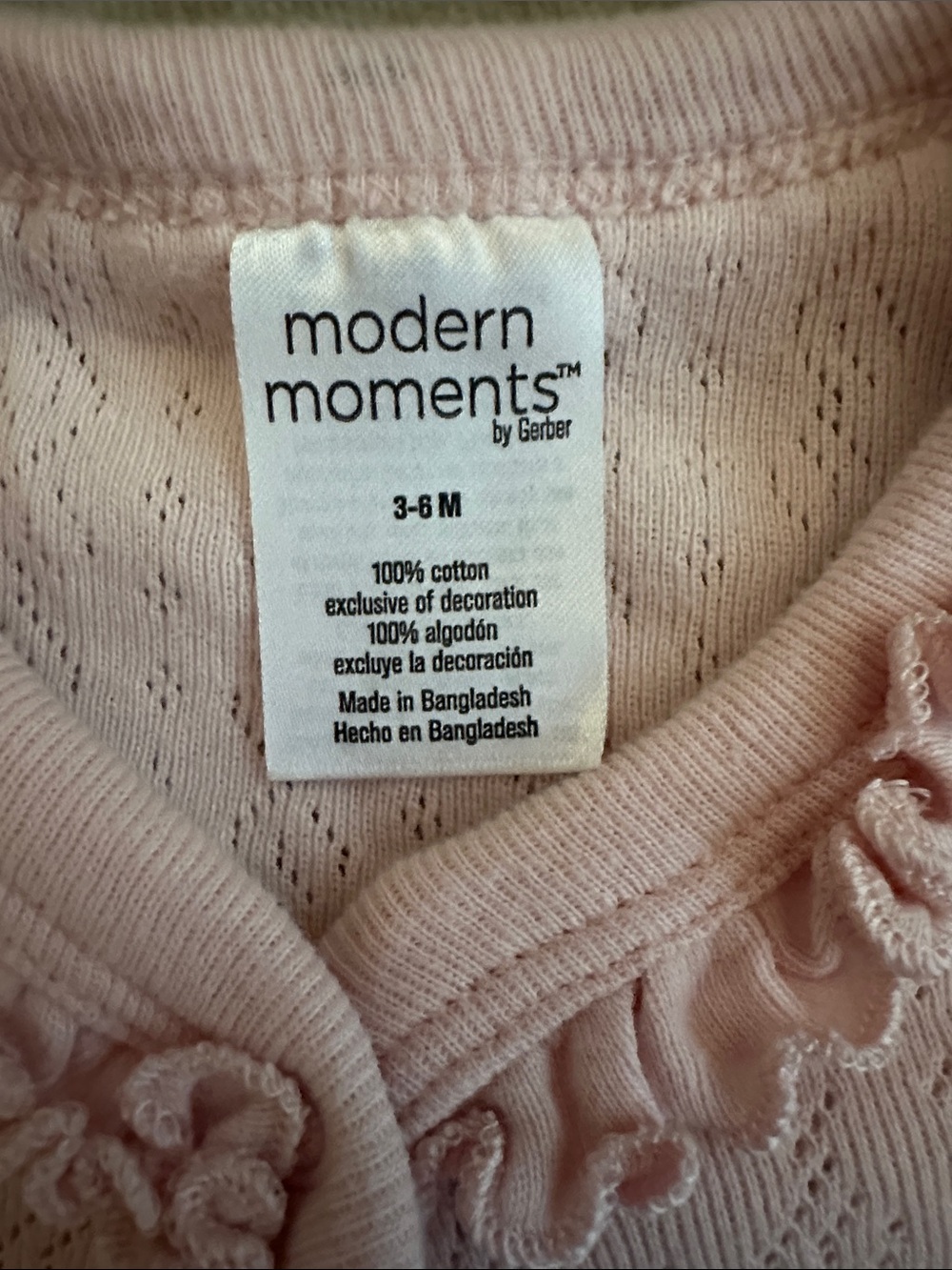 Gerber Soft Pink Ruffle-Trim Infant One-Piece - Picture 2 of 3